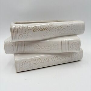 Stacked Books Planter Wuthering Heights Emma Little Women Ceramic Decor